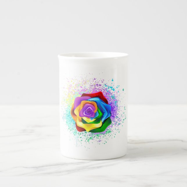 Colorful Rainbow Rose Bone China Mug (Front)