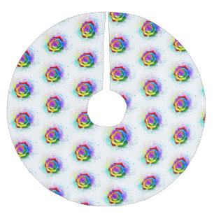 Colorful Rainbow Rose Brushed Polyester Tree Skirt