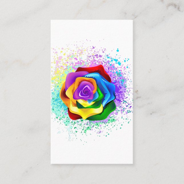 Colorful Rainbow Rose Business Card (Front)