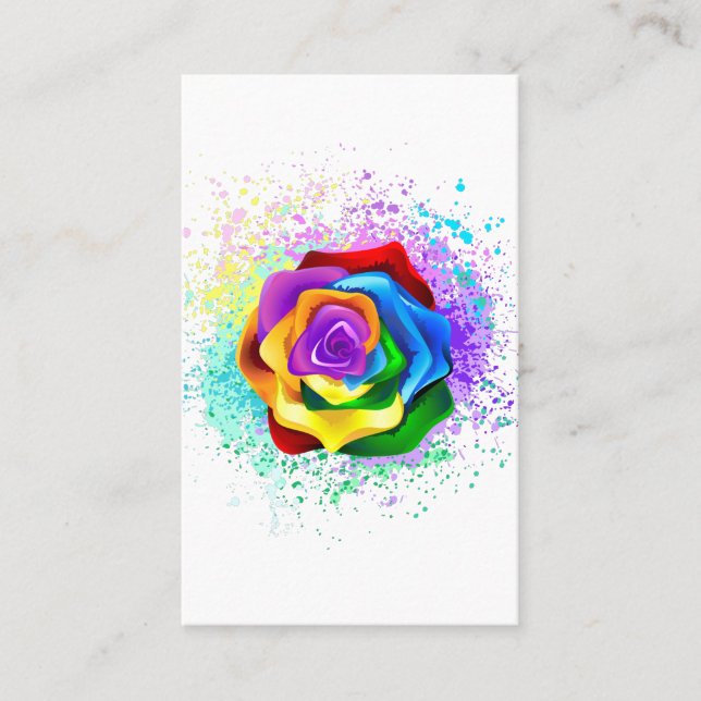 Colorful Rainbow Rose Business Card (Front)