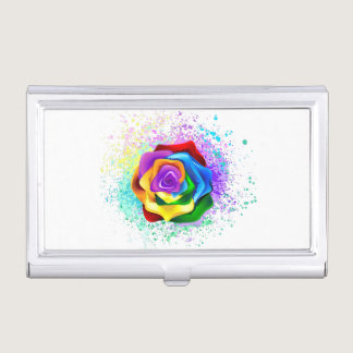 Colorful Rainbow Rose Business Card Case