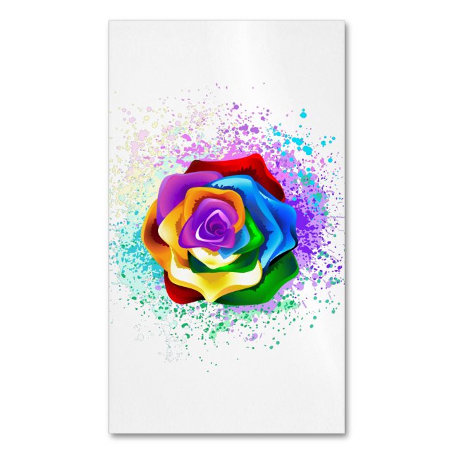 Colorful Rainbow Rose Business Card Magnet (Front Vertical)