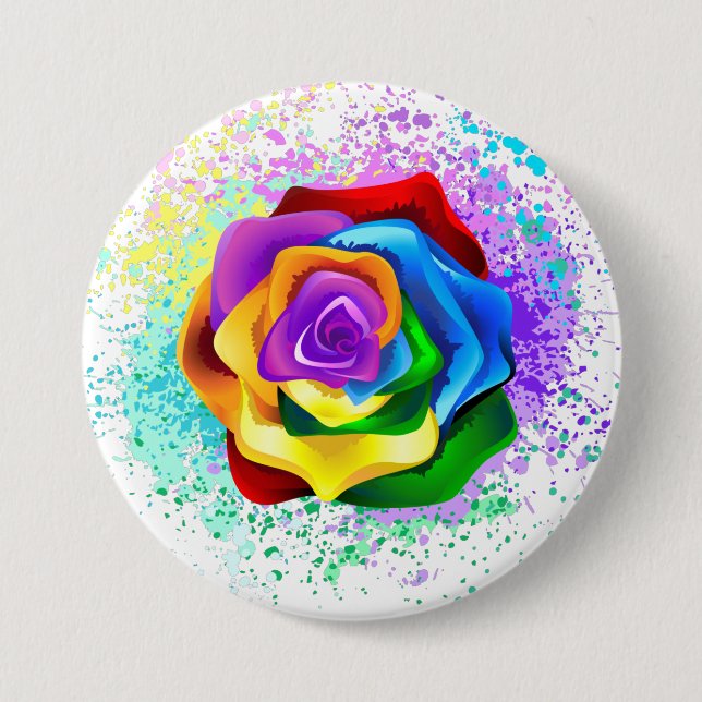 Colorful Rainbow Rose Button (Front)