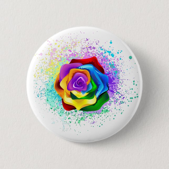 Colorful Rainbow Rose Button (Front)