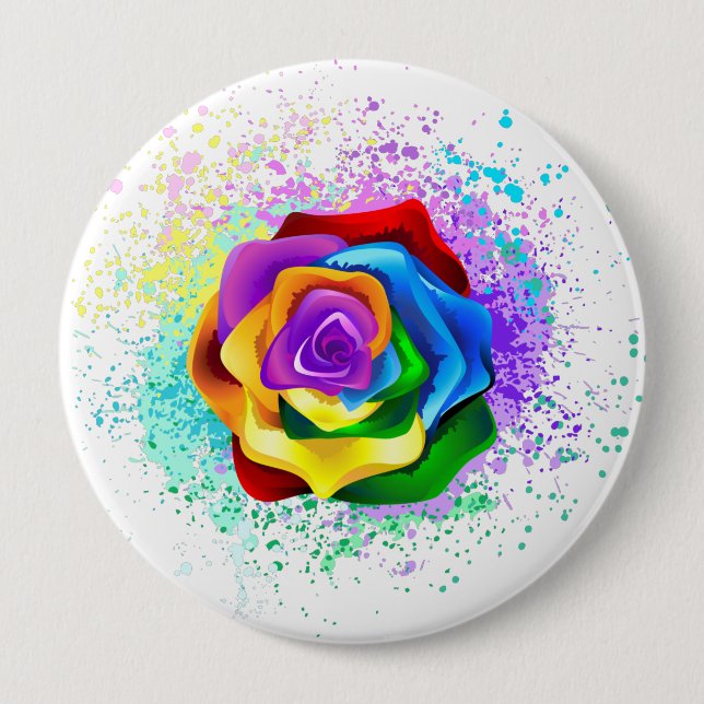 Colorful Rainbow Rose Button (Front)