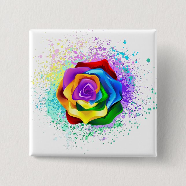 Colorful Rainbow Rose Button (Front)