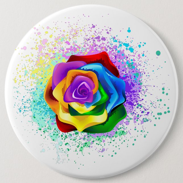 Colorful Rainbow Rose Button (Front)