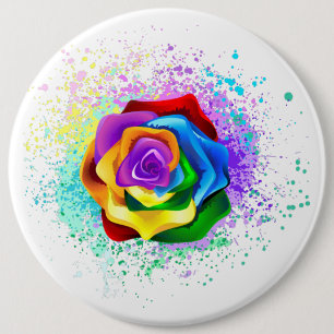 Colorful Rainbow Rose Button