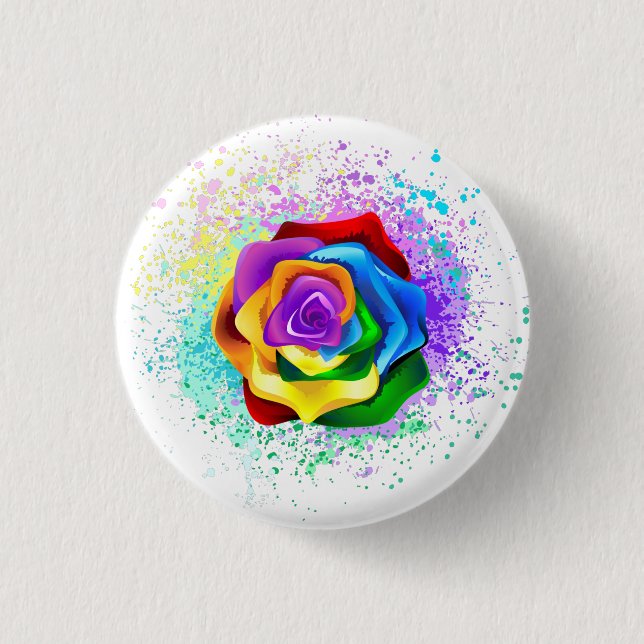 Colorful Rainbow Rose Button (Front)