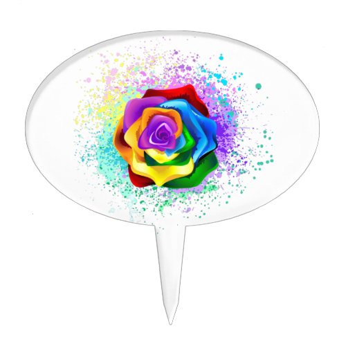 Colorful Rainbow Rose Cake Topper