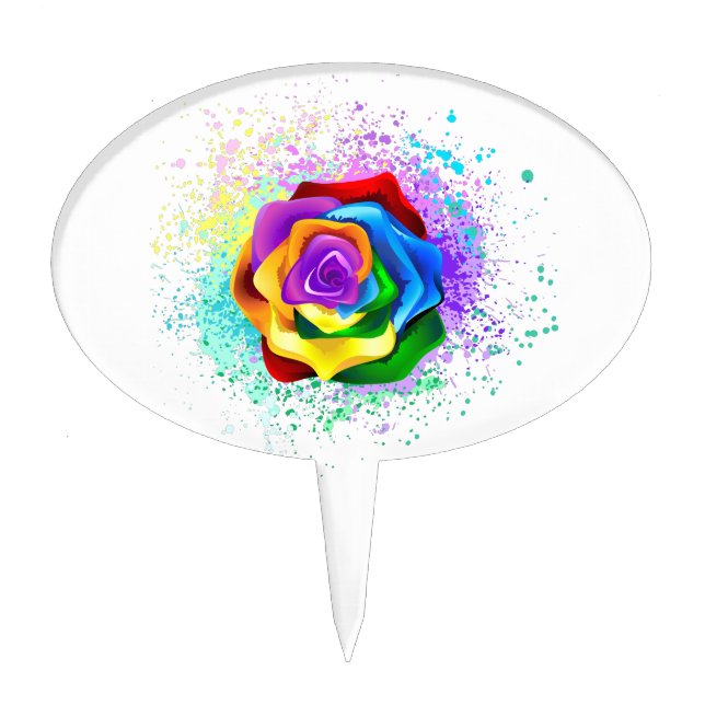 Colorful Rainbow Rose Cake Topper (Front)