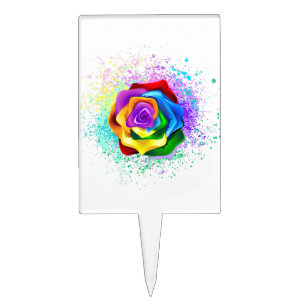 Colorful Rainbow Rose Cake Topper