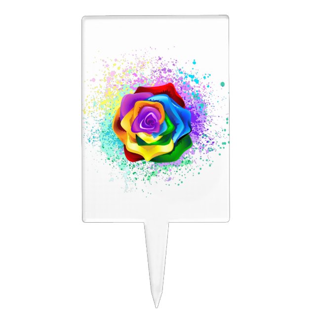 Colorful Rainbow Rose Cake Topper (Front)