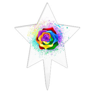 Colorful Rainbow Rose Cake Topper