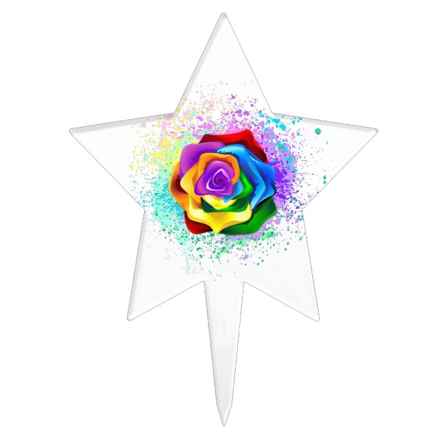 Colorful Rainbow Rose Cake Topper (Front)