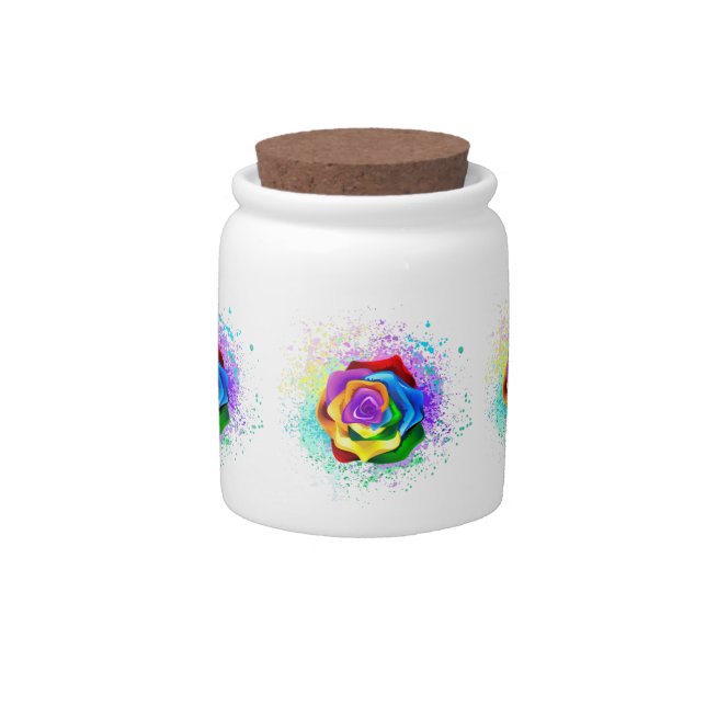 Colorful Rainbow Rose Candy Jar (Front)