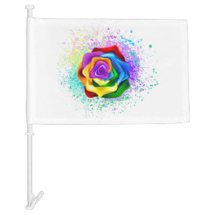 Colorful Rainbow Rose Car Flag