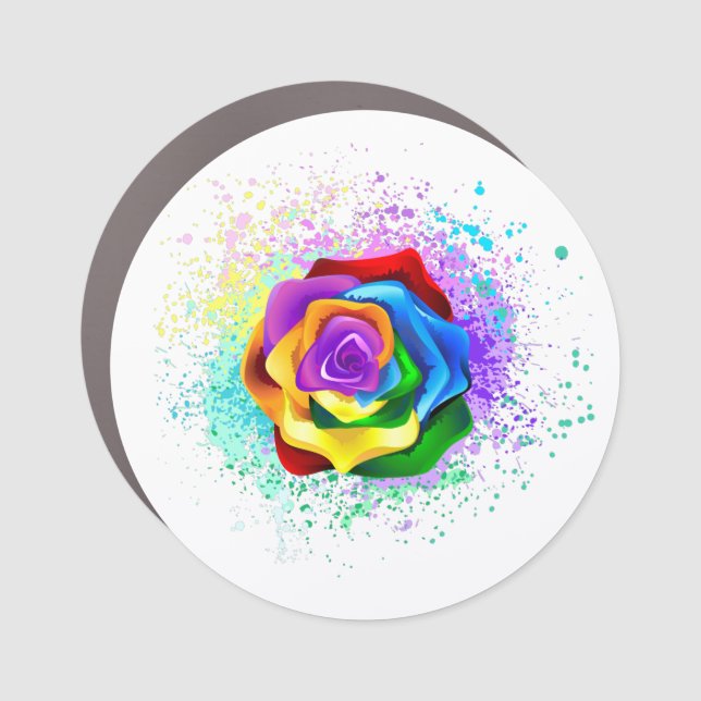 Colorful Rainbow Rose Car Magnet (Front)