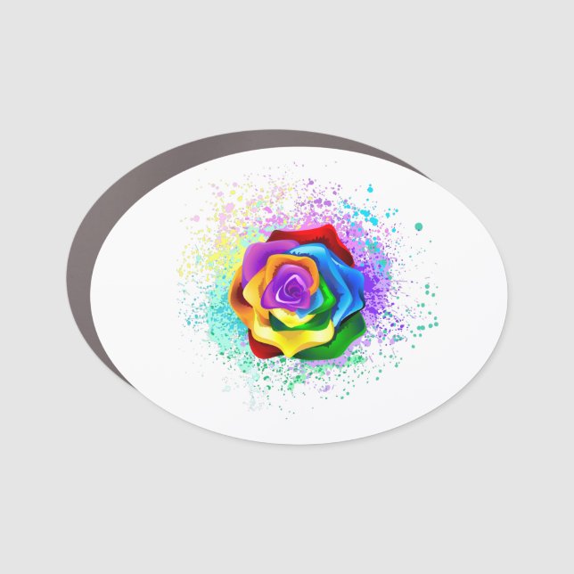 Colorful Rainbow Rose Car Magnet (Front)