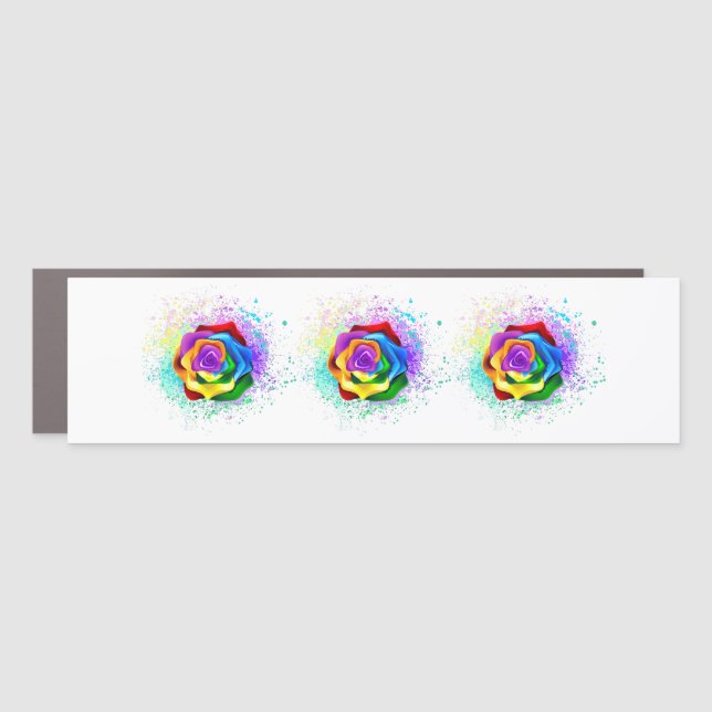 Colorful Rainbow Rose Car Magnet (Front)