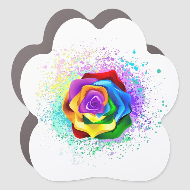 Colorful Rainbow Rose Car Magnet (Front)