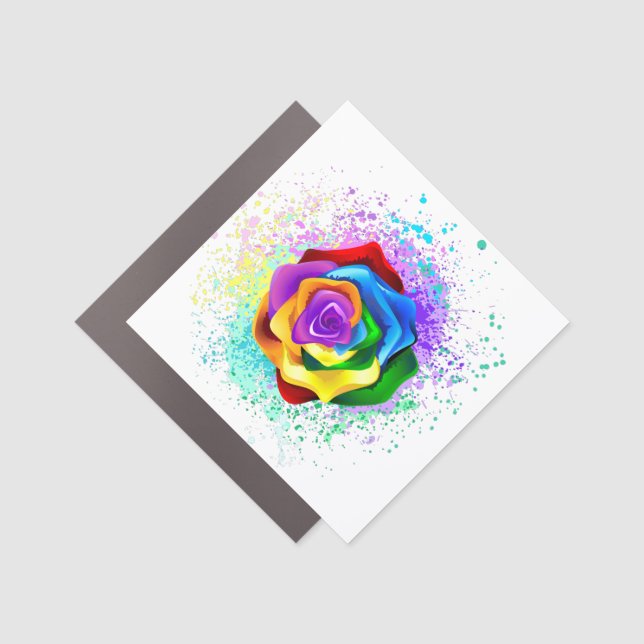 Colorful Rainbow Rose Car Magnet (Front)