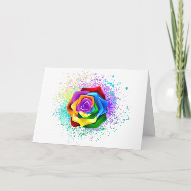 Colorful Rainbow Rose Card (Front)