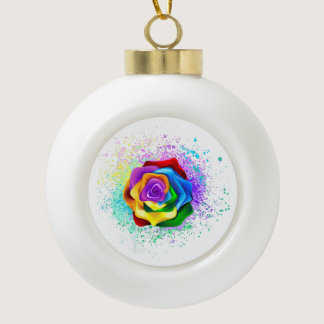 Colorful Rainbow Rose Ceramic Ball Christmas Ornament