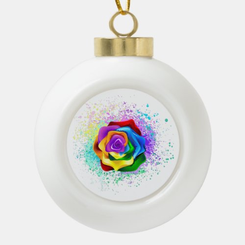 Colorful Rainbow Rose Ceramic Ball Christmas Ornament