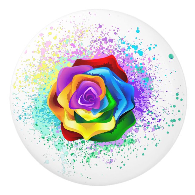 Colorful Rainbow Rose Ceramic Knob (Front)