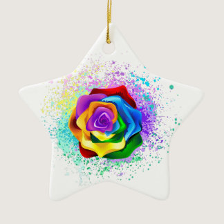 Colorful Rainbow Rose Ceramic Ornament