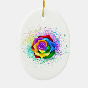 Colorful Rainbow Rose Ceramic Ornament