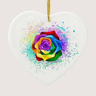 Colorful Rainbow Rose Ceramic Ornament