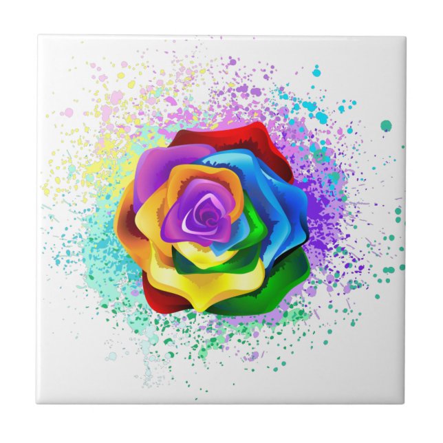 Colorful Rainbow Rose Ceramic Tile (Front)