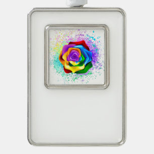 Colorful Rainbow Rose Christmas Ornament