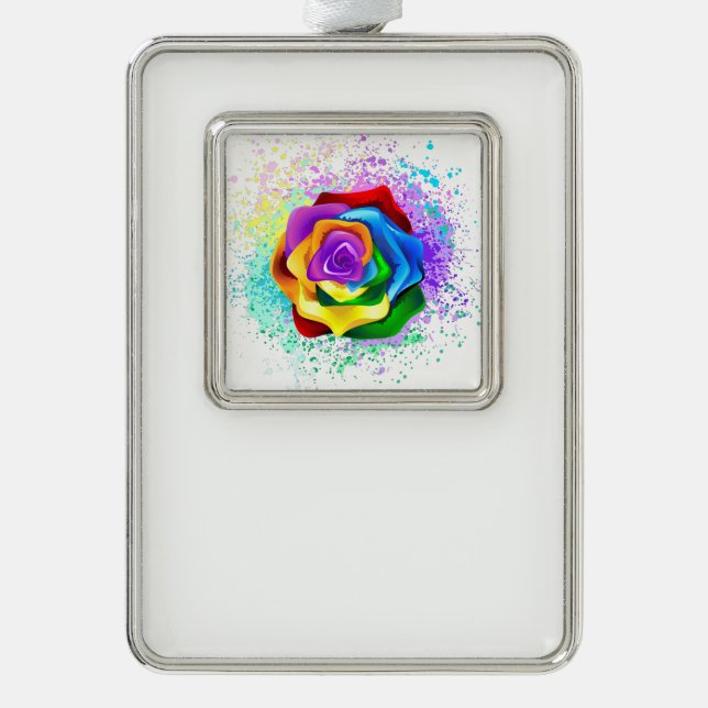 Colorful Rainbow Rose Christmas Ornament (Front)