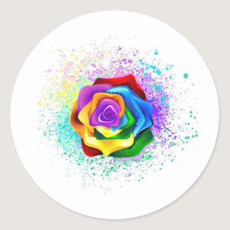 Colorful Rainbow Rose Classic Round Sticker