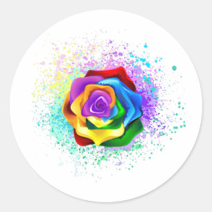 Colorful Rainbow Rose Classic Round Sticker