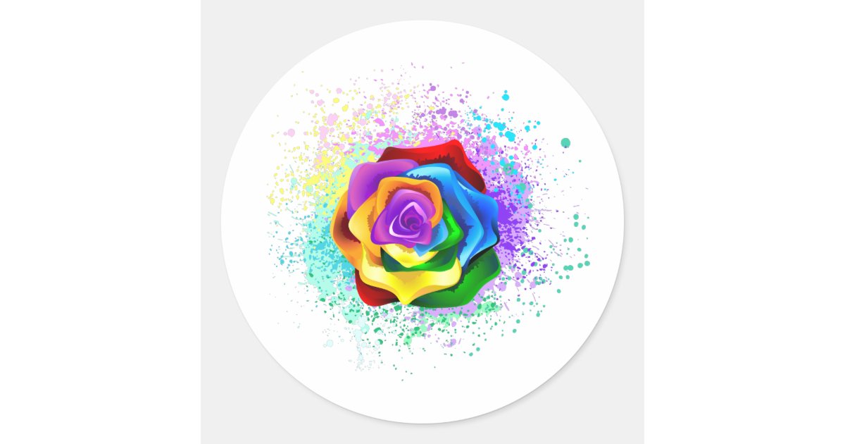 Round Sticker Rose Colorful Rainbow Rose Classic Round Sticker | Zazzle