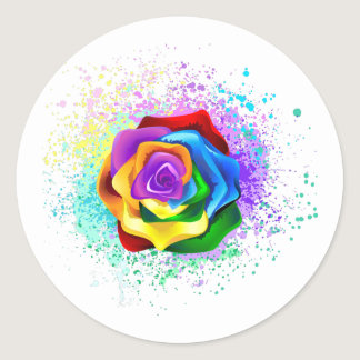 Colorful Rainbow Rose Classic Round Sticker