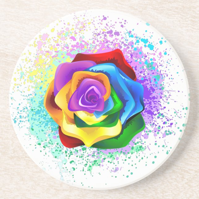 Colorful Rainbow Rose Coaster (Front)