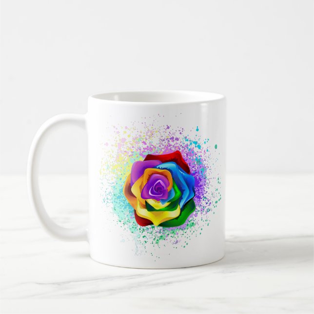 Colorful Rainbow Rose Coffee Mug (Left)