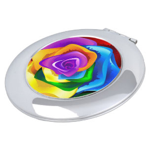 Colorful Rainbow Rose Compact Mirror