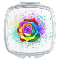 Colorful Rainbow Rose Compact Mirror