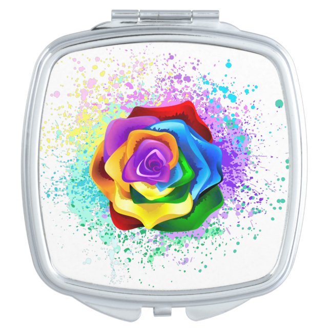 Colorful Rainbow Rose Compact Mirror (Front)