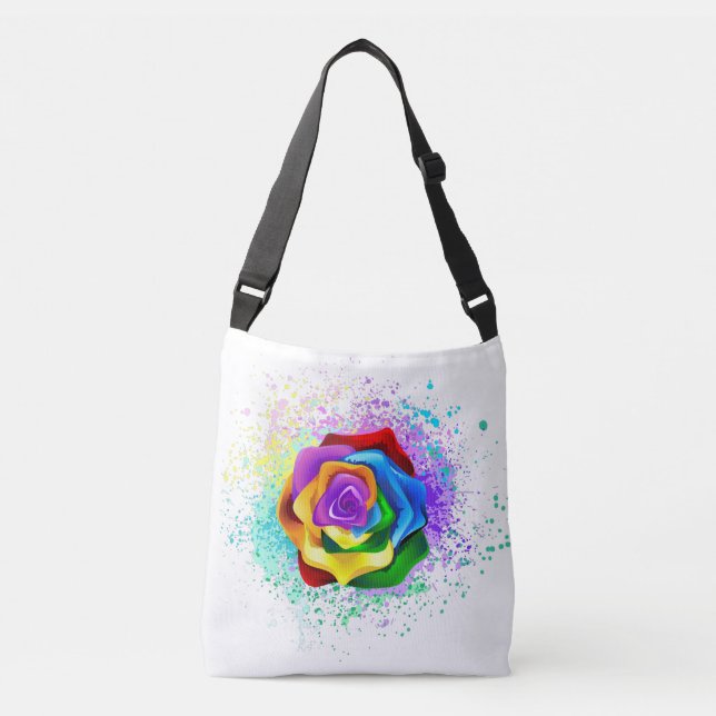 Colorful Rainbow Rose Crossbody Bag (Front)