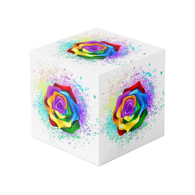Colorful Rainbow Rose Cube (Front Angled)