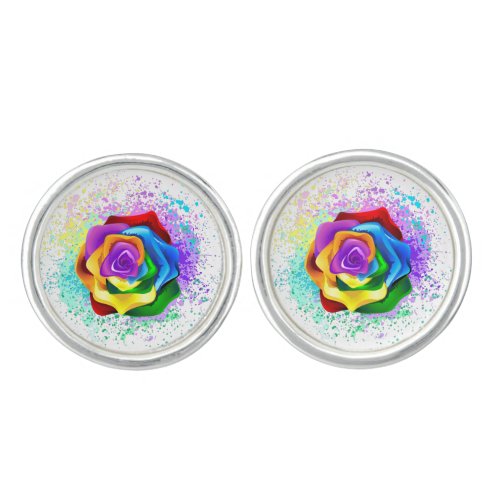 Colorful Rainbow Rose Cufflinks