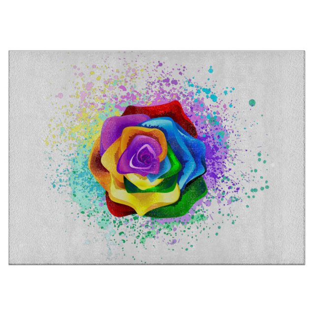 Colorful Rainbow Rose Cutting Board (Front)