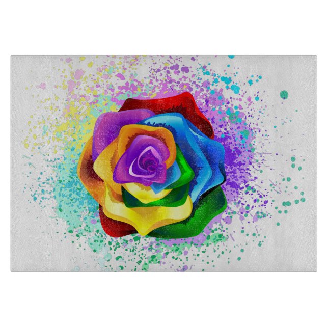 Colorful Rainbow Rose Cutting Board (Front)